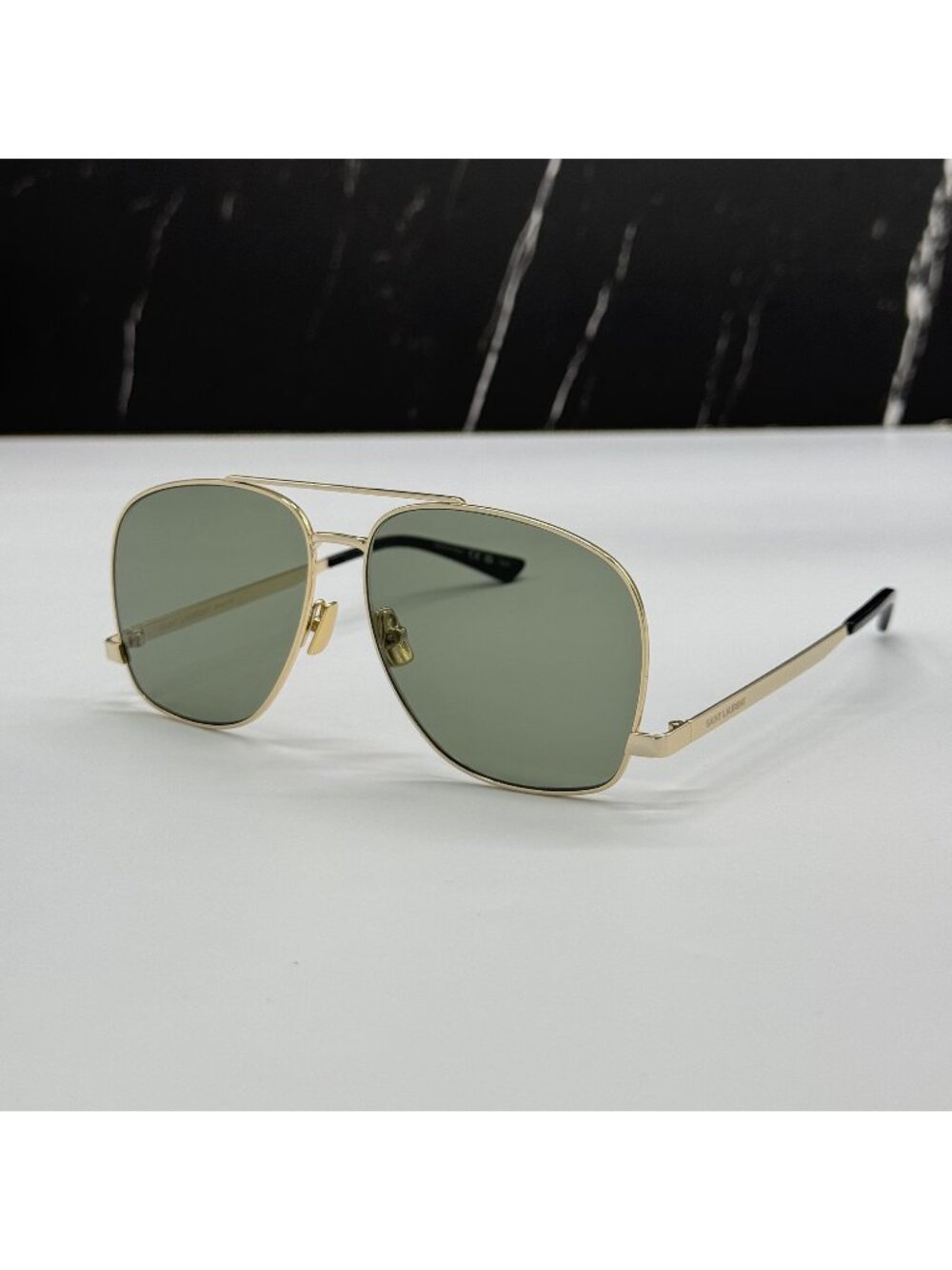 NWT Saint Laurent SL653 LEON 003 Aviator Gold Green Sunglasses Authentic